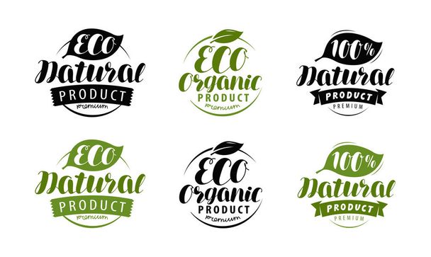 Eco label or logo. Set of healthy natural, organic product badges. Vector illustration - Vector, Image