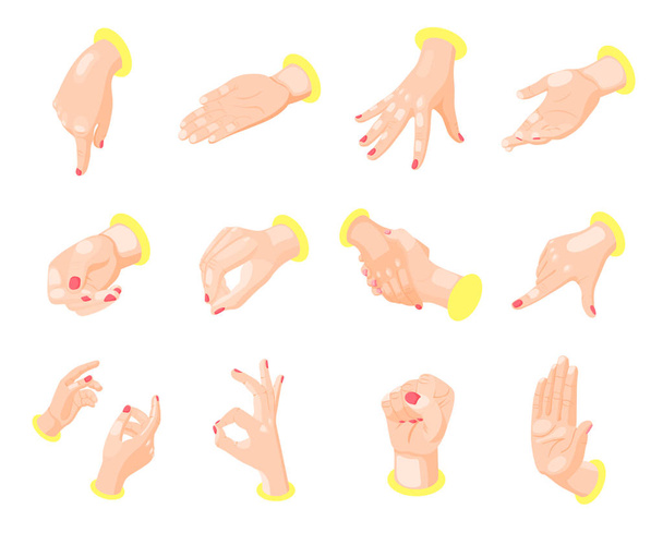 Руки Жесты Изометрический набор икон
 - Вектор,изображение