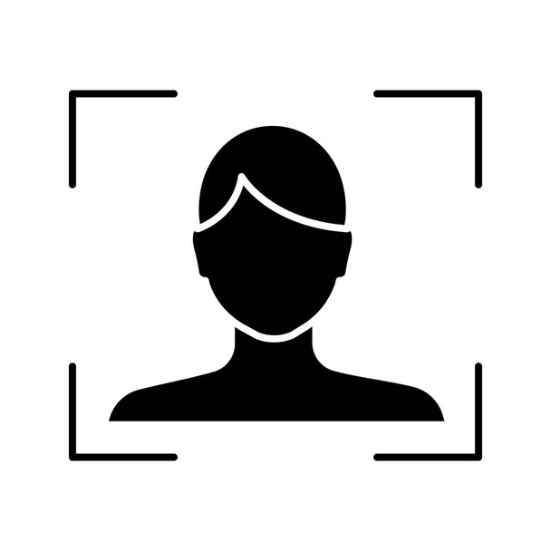 Facial recognition glyph icon on white background - Vecteur, image
