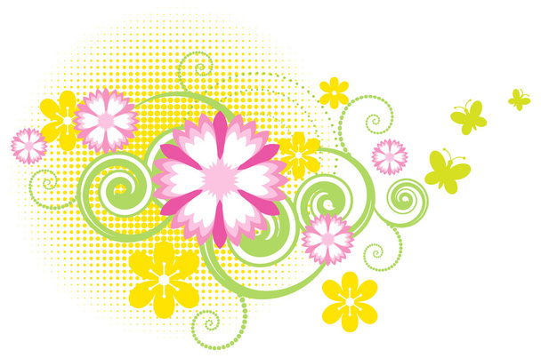 Floral Pink and Green Background - Vector, afbeelding