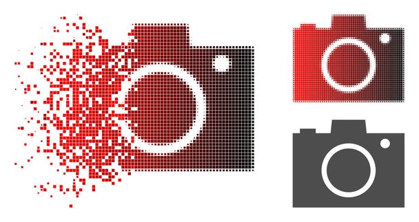 Disintegrating Pixelated Halftone Photo Camera Icon - Vector, Image