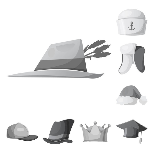 Isolated object of headgear and cap symbol. Set of headgear and accessory stock symbol for web. - ベクター画像