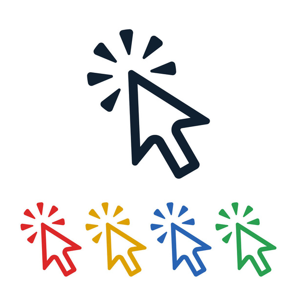 Click icons with cursor on white background. Cursor shaped touch symbols design. - Vektori, kuva