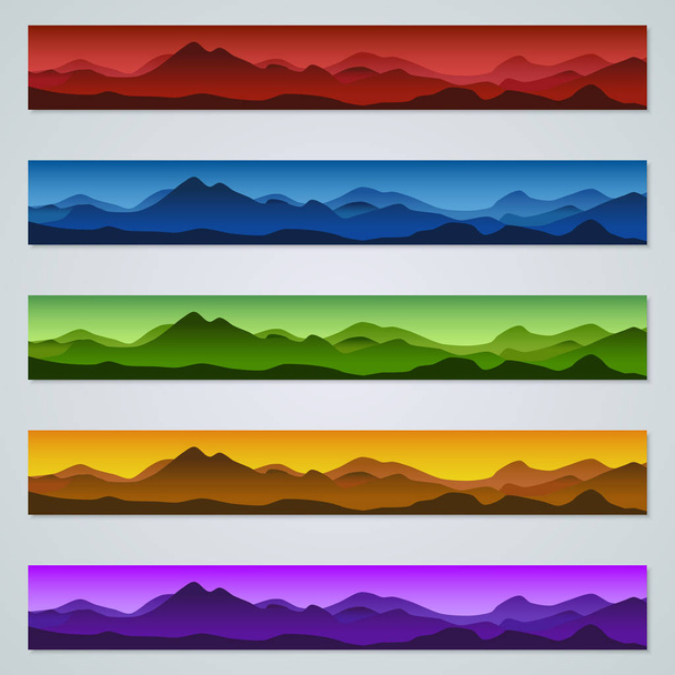 Colorful mountains vector web banners templates collection - Vektör, Görsel