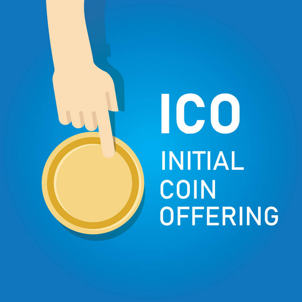 Ico Blockchain 技術は、初期のコインを提供します。市場価値の取引の最初のリリースのベクトル イラスト. - ベクター画像