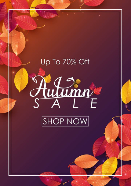 Vector illustration of Autumn sale background with falling leaves - Vector, Image