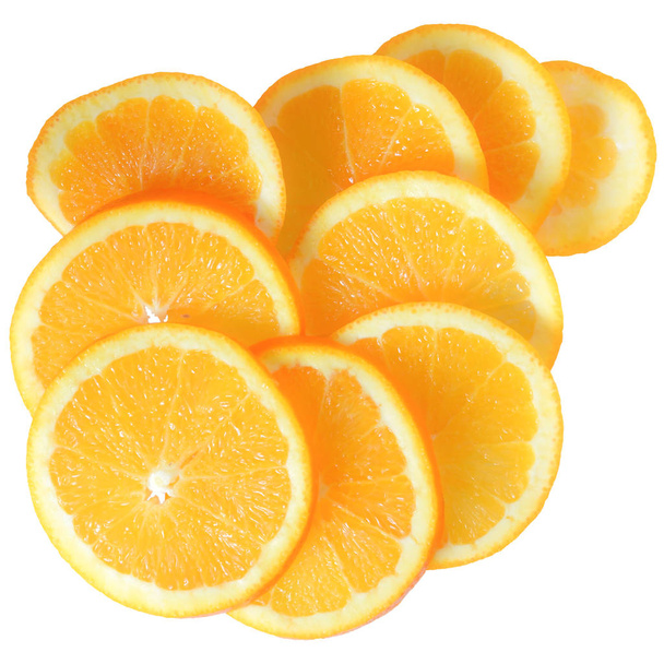 Ripe slice orange top view on a white background - Foto, immagini