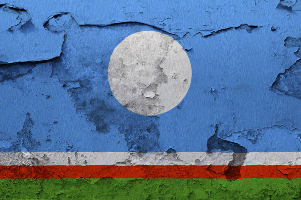Sakha flag painted on the cracked concrete wall - Photo, Image