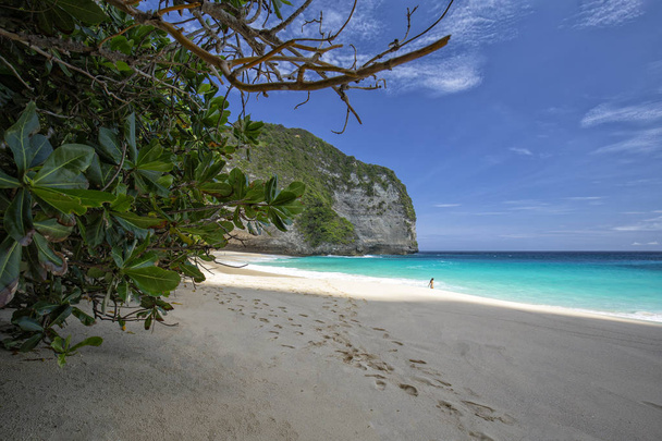 Footsteps disappear into the distance at Kelingking Beach on Nusa Penida in Indonesia.  - Photo, Image