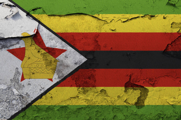 Zimbabwe vlag op gebarsten betonnen wand - Foto, afbeelding