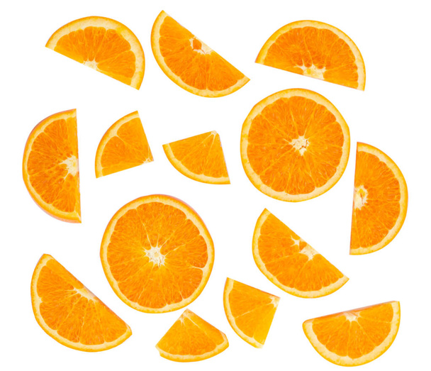 Top view fresh orange fruit slice isolated on white background,fruit healthy concept. - Zdjęcie, obraz