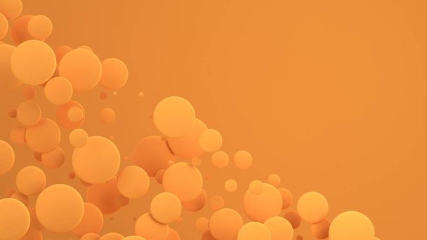 Orange discs of random size on orange background. Abstract background with circles. Cloud of circles in front of wall. 3D rendering illustration - Foto, Bild