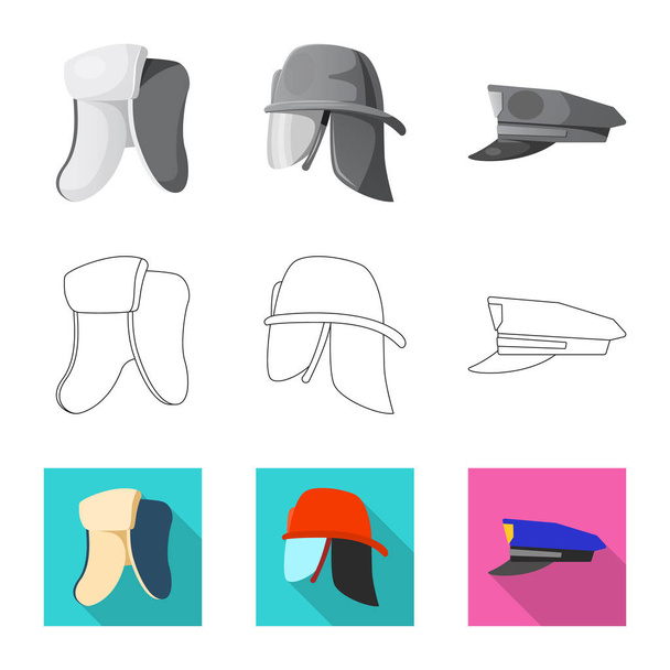 Vector illustration of headgear and cap sign. Collection of headgear and accessory stock vector illustration. - Διάνυσμα, εικόνα