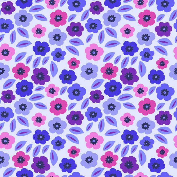 Cute seamless texture with a lots of flowers in blue - Vetor, Imagem