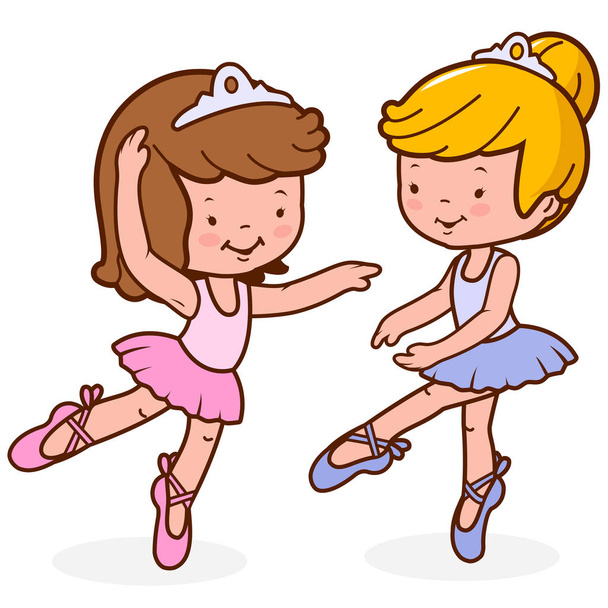 Vector illustration of two cute ballerina dancer girls. - Wektor, obraz