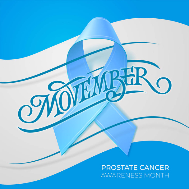 Movember. Vintage typografie modrá stuha a kopírovat prostor na šedém pozadí. Rakovina prostaty povědomí měsíc nápis. Vektorové ilustrace s vintage nápisem. Eps10 - Vektor, obrázek