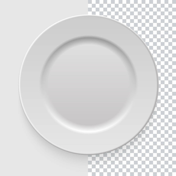 Piatto piatto bianco vuoto realistico con ombra su sfondo trasparente. Template design food presentation e i tuoi progetti. Vista dall'alto. Utensili da cucina per mangiare. Illustrazione vettoriale
 - Vettoriali, immagini