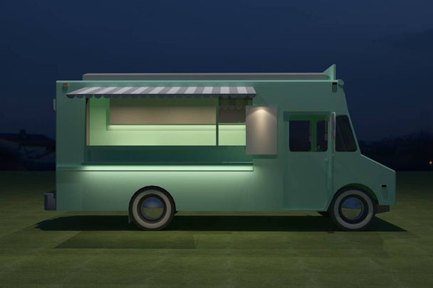 projeto do café do quiosque do caminhão do alimento, ilustração 3D da renderização
 - Foto, Imagem
