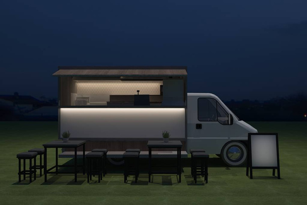 food truck kiosk cafe design ,3D rendering illustration - Φωτογραφία, εικόνα