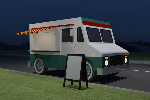 projeto do café do quiosque do caminhão do alimento, ilustração 3D da renderização
 - Foto, Imagem