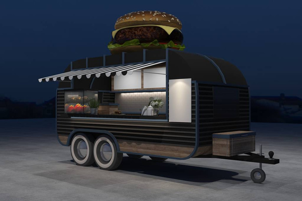 diseño de café de kiosco de camión de comida, ilustración de renderizado 3D
 - Foto, imagen