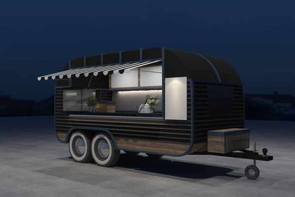 food truck kiosk cafe design ,3D rendering illustration - Foto, Imagen