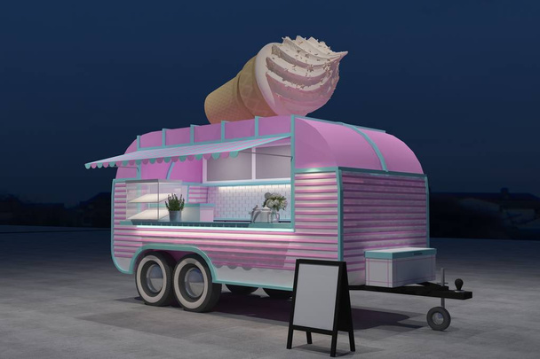 Gıda kamyon Köşk Cafe tasarımı, 3d render illüstrasyon - Fotoğraf, Görsel