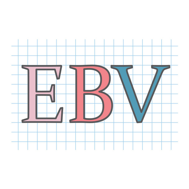 Akronim EBV (Epsteinbarr wirusa), napisany na kartce papieru w kratkę - Wektor, obraz