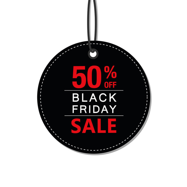 Μαύρη Παρασκευή γύρω από 50 τοις εκατό πώληση μαύρη ετικέτα διαφήμιση banner - Διάνυσμα, εικόνα