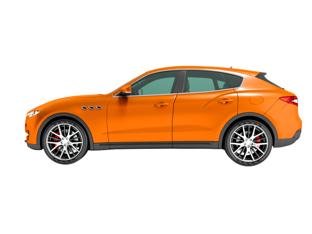 Nowoczesny pomarańczowy samochód crossover dla biznesu wycieczki side Zobacz renderowania 3d na białym tle bez cienia - Zdjęcie, obraz