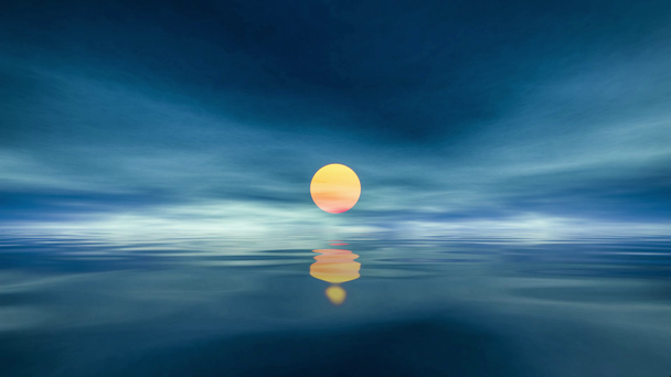 Ήρεμη θάλασσα με ηλιοβασίλεμα σε μπλε φόντο - Πλάνα, βίντεο