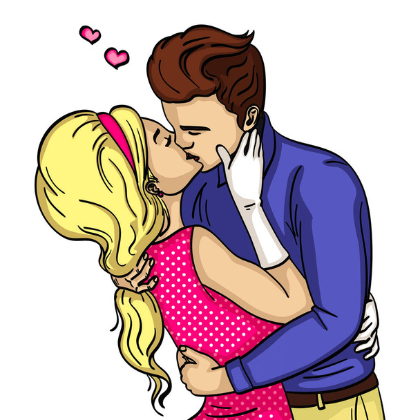Sentimento d'amore. Il ragazzo con la ragazza bacia appassionatamente. Oggetto su uno sfondo bianco raster di pop art. Stile comico
 - Foto, immagini