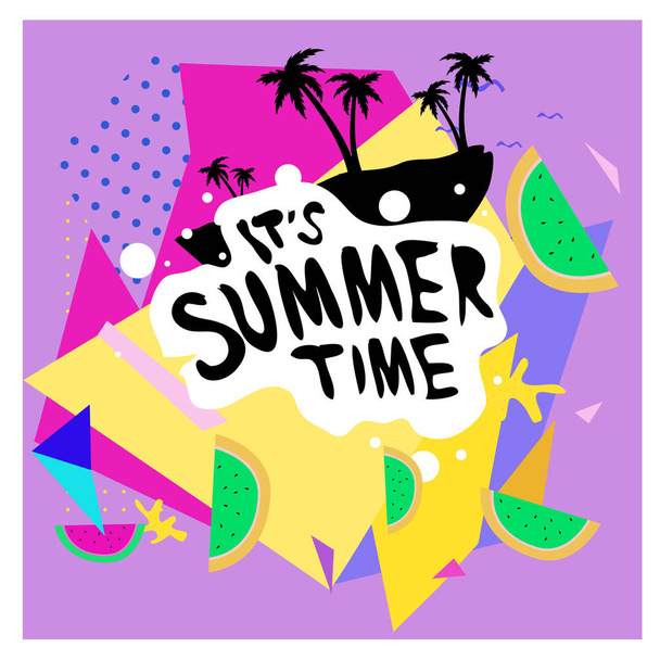 Diseño de banner vectorial horario de verano con fondo abstracto blanco para elementos de texto y coloridos de playa tropical. Plantilla de ilustración vectorial para evento
. - Vector, imagen