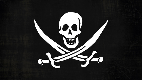 Grunge Pirate Flag vilkuttaa tuulessa
  - Valokuva, kuva