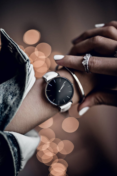Stylish watch on woman hand - Fotó, kép