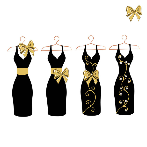 Dress silhouette on a hanger with flowers and lace. Set vector illustration. - Vettoriali, immagini