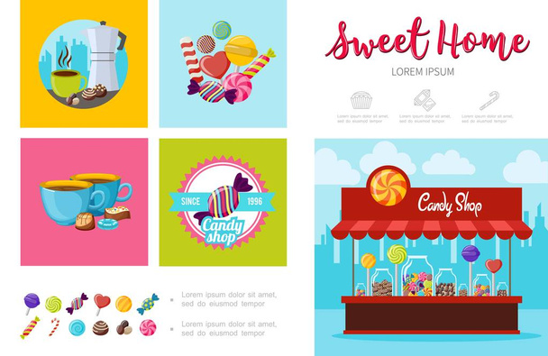Flat Sweet Products Infographic Template - Вектор, зображення