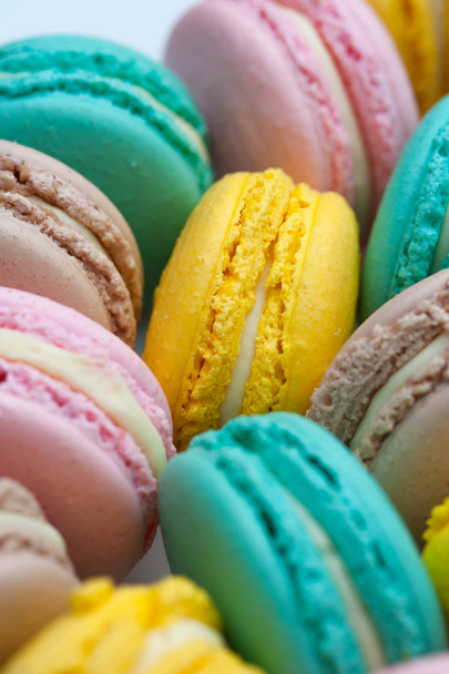French pastel macaroons, top view - Fotó, kép