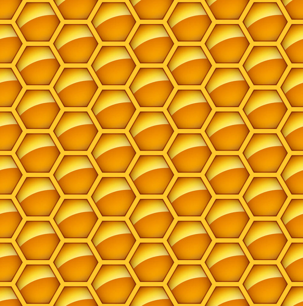 シームレスな光沢のあるオレンジ蜂蜜の櫛のベクトルの背景。抽象的な六角形タイル背景. - ベクター画像