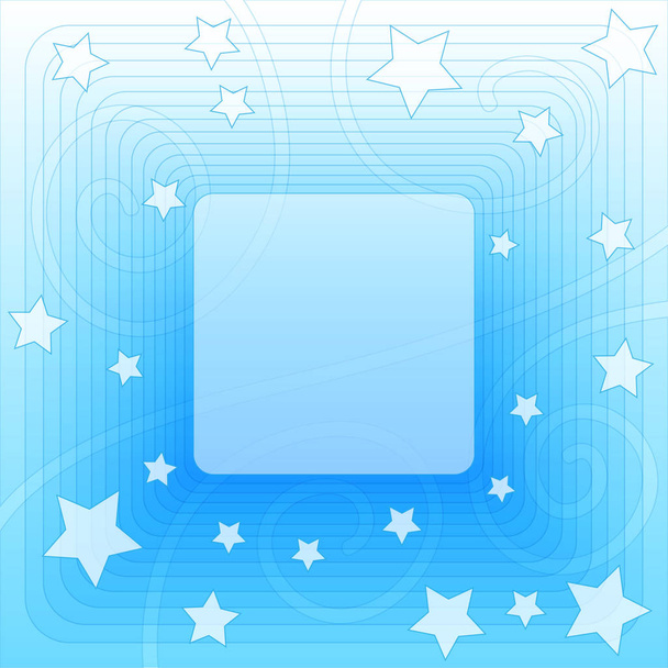 Blauwe achtergrond met kleurovergang met sterretjes en zwarte krullen - Vector, afbeelding