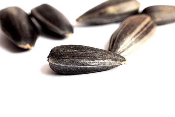 Sunflower seeds on a white background closeup, isolated - Photo, Image