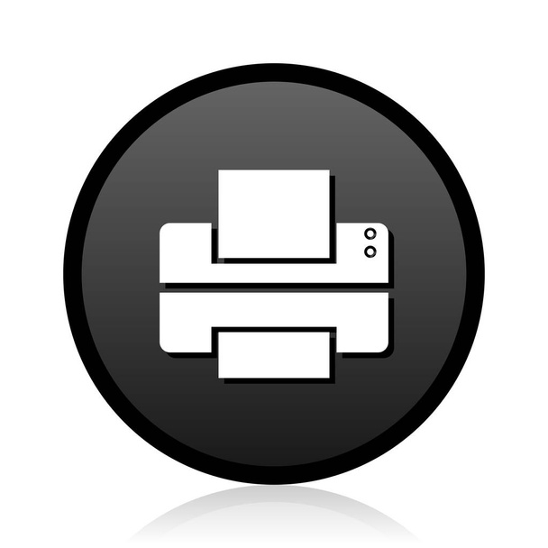Black round vector Printer silver metallic chrome round web icon on white background with reflection - Vetor, Imagem