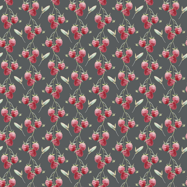 watercolor raspberry seamless pattern. Watercolor decoration pattern. Vintage watecolor background. Perfect for wallpaper, fabric design, wrapping paper, digital paper. - Фото, изображение