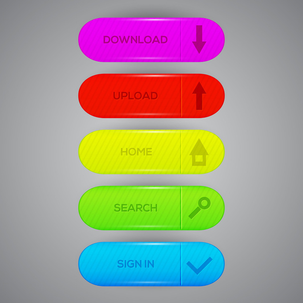 Web buttons with download, upload, home, search, sign in - Vector, Image