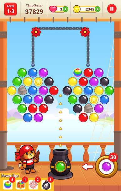 Cannon Ball Shooter game assets for 2D bubble shooter puzzle game. - Vector, Image