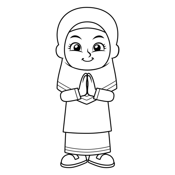 Moslem Girl Greeting Salaam BW - Vector, Image