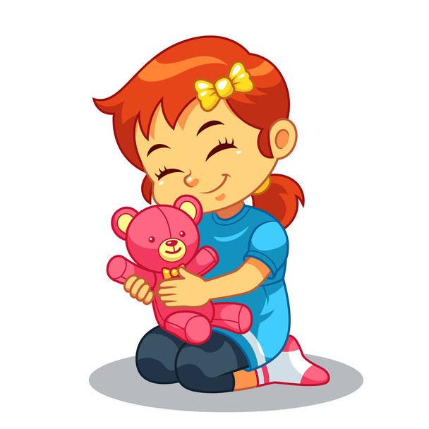 Κορίτσι παίζει με την κούκλα της αρκούδας. - Διάνυσμα, εικόνα
