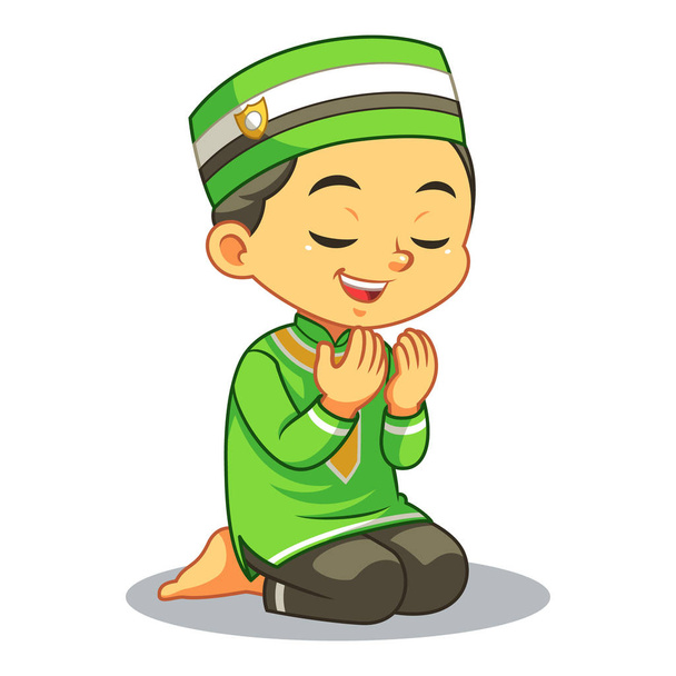 Moslem Boy Praying Dua With Sincerity - Vector, Image