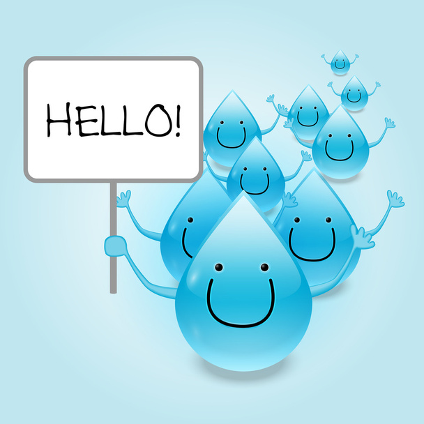 water drop cartoon mascotte tekens houden een leeg teken .vector illustratie - Vector, afbeelding