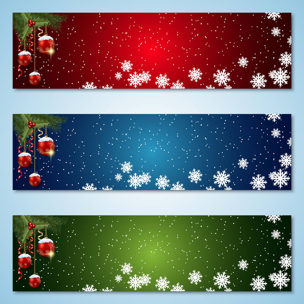 Christmas and New Year horizontal colorful vector banners collection - Διάνυσμα, εικόνα